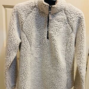 Cozy Off- White Sherpa Fleece pull-over 3/4 zipper front